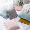 Farmhouse Decorative Cushion Cover Blue Chenille Velvet Pillow Covers With Trimmed Tailored Edges