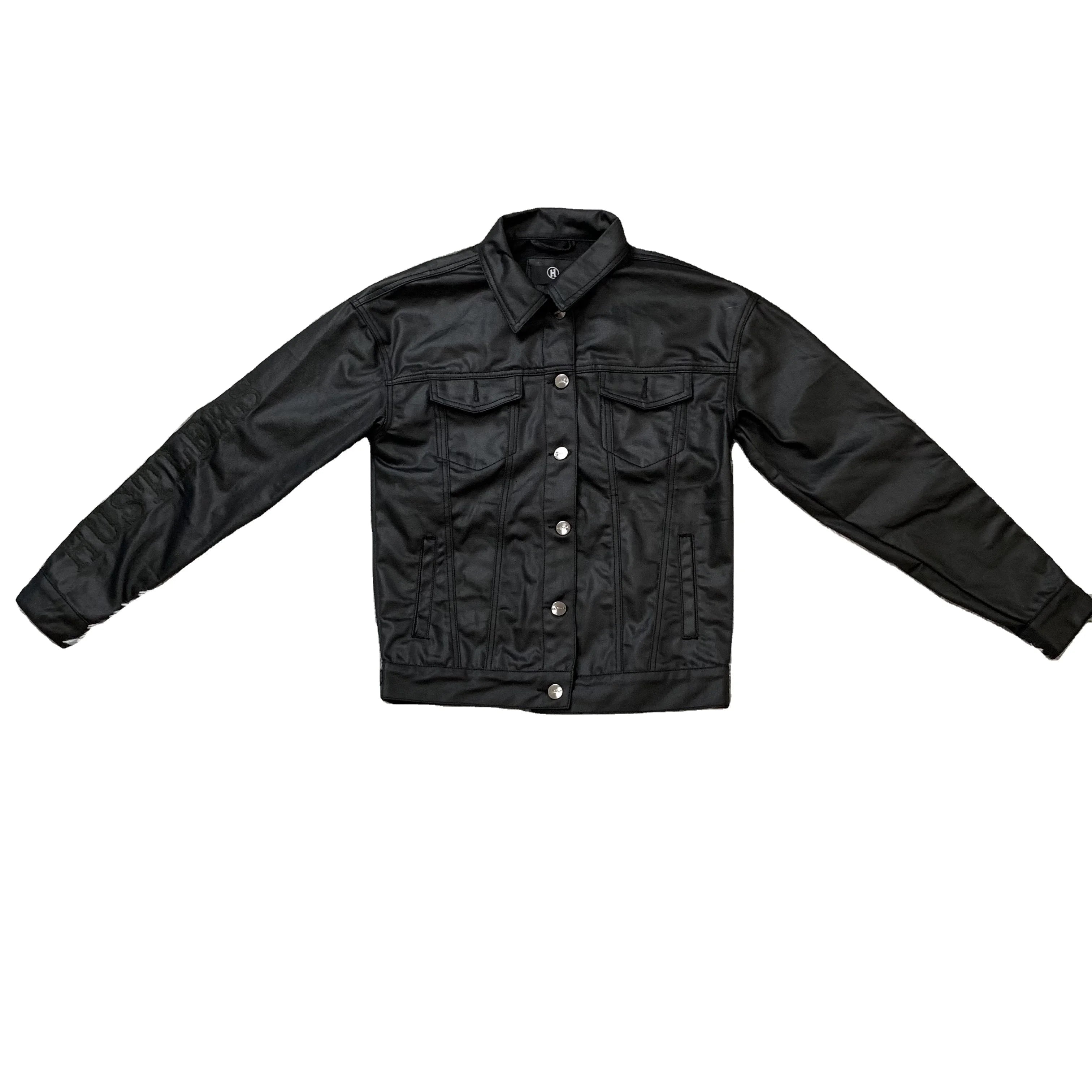 DENIMGUYS Men's High Street Denim Waxing Jacket Men Custom Embroidery Bomber Wax Coated Jacket