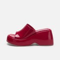 Wholesale 11Colors Thick Sole Square Toe Outdoor PU Leather Slip on Women Wedge Heel Sandals for Summer