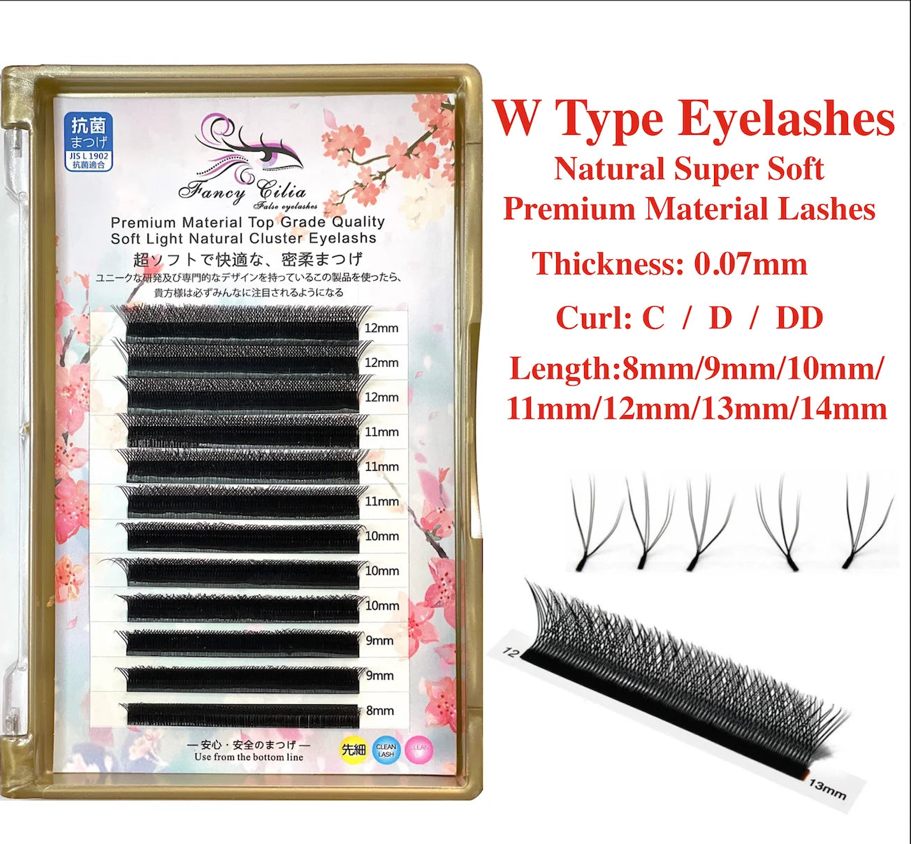 W V Y Shape Individual False Eyelashes 3D 4D 5D Clover Lashes Extension Supplies 10 Pcs Cashmere Black CC Curl
