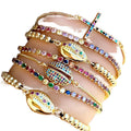 Luxury Trendy 2022 18K Gold Rhinestone Beads Colorful Cubic Zircon Bangle Cross Shell Charm Stack Bracelets Boho Bulk Gift
