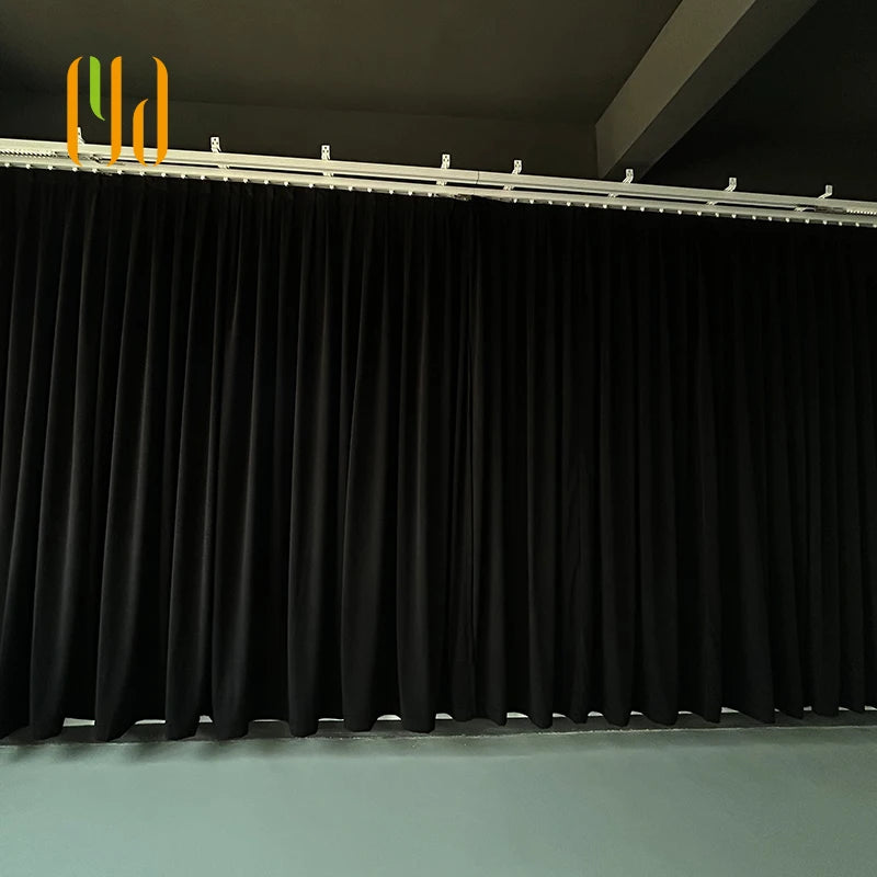 2025 22oz 420gsm Black Theater Stage Curtain Fireproof & Soundproof Flame Retardant Knitted Drapes for Theater & Event Backdrop