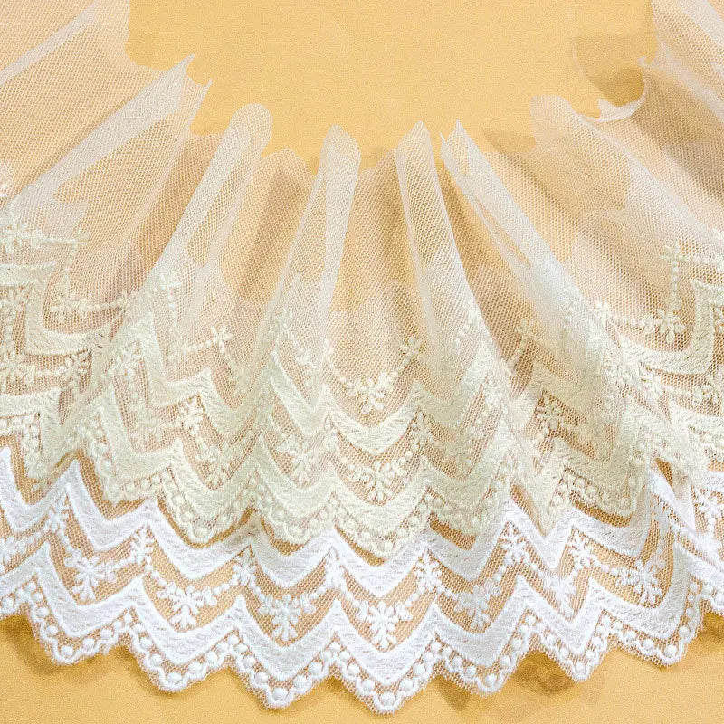 11cm Wide Cotton Tulle White Lace Chemical Fabric Embroidery Lace Trim