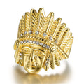 Hiphop Indian Head Chief Ring Crystal Gold Plated Rings for Men