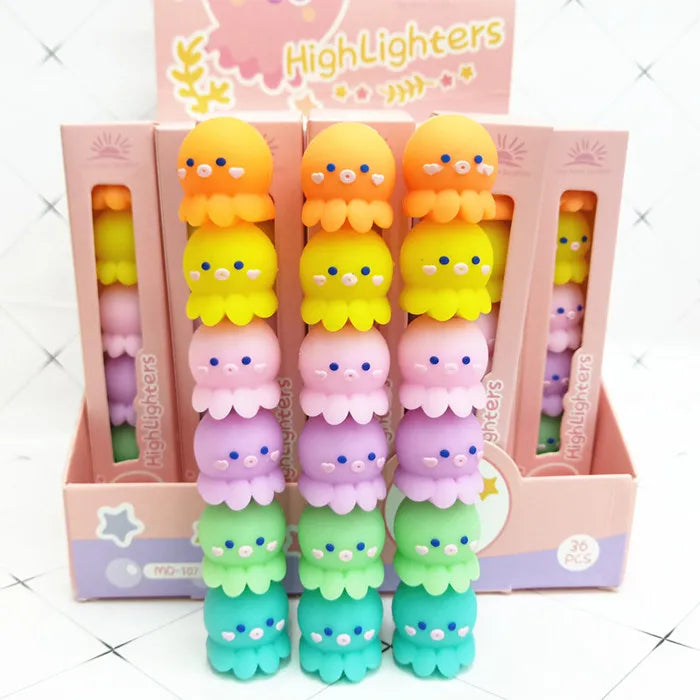 Kawaii Animal Macaron Octopus Silicone Shell Highlighter Pen Set Oblique Brush Tip for Paper Permanent Marker