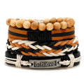 New Fashion Men Jewelry Handmade Woven Leather Bracelets Beaded Wood Bangle Achieve Letter Men Bracelets