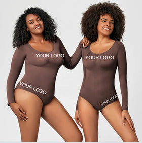 Hot Sale Long Sleeve Outdoor Bodysuit Shapewear Custom Logo Plus Size S-3XL Tummy Control Slimming for Women Seamless
