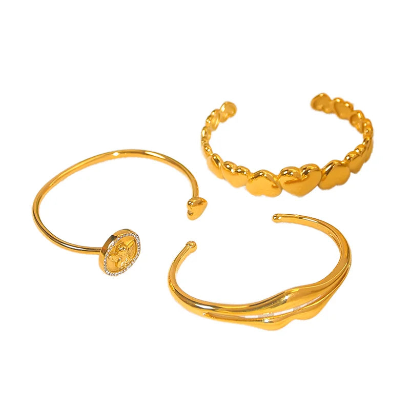 JUSNOVA Wholesale Gold Plated Stainless Steel Cuff Bangle Bracelet Open Wide Bracelets Wrist Cuff Wrap Bracelet