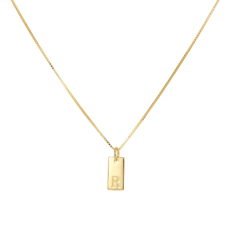 Manufacturer Wholesale A-Z Letter square Pendant 925 Sterling Silver Gold Plated Necklace