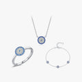 Luxury 925 Sterling Silver Jewelry Sets for Women Girls Gorgeous Zircon Blue Turkish Eye Necklace Bracelet Ring for Weddings