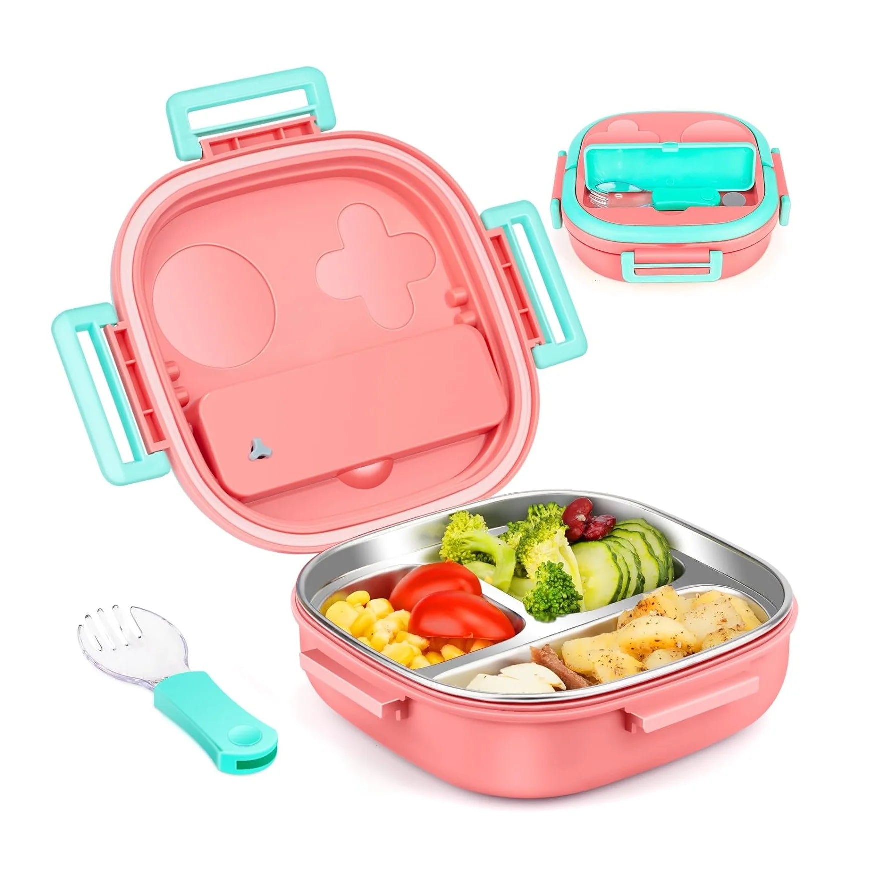 Stainless Steel Bento Box Leak-Proof Lunch Box Container With Portable Cutlery for Kids Toddler