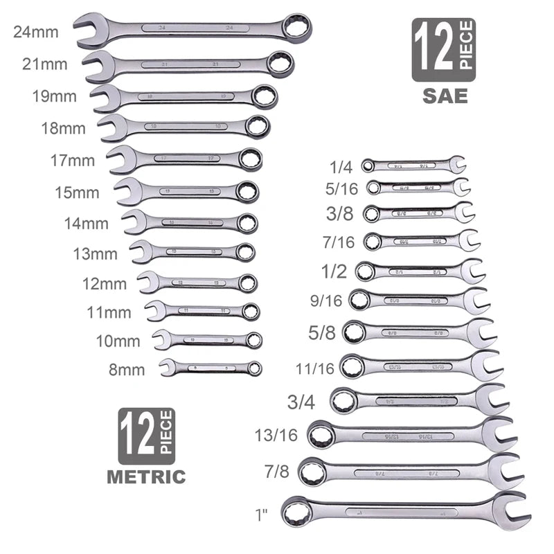 YUHANG 24-in-1 All-Purpose DIY Carbon Steel Spanner Set with Roll-up Pouch Metric Combination Wrench OEM Customizable