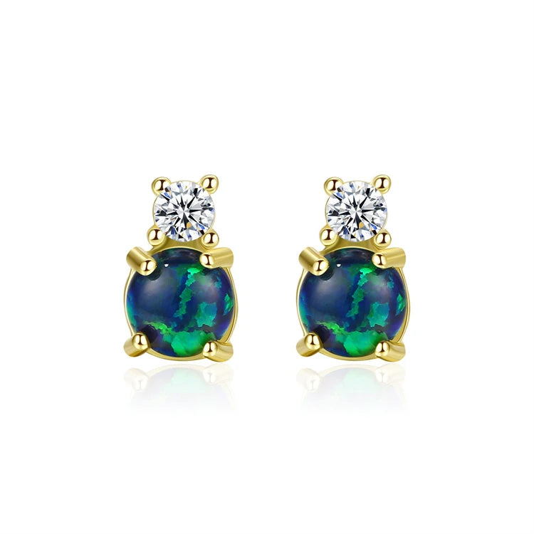 Wholesale Gold Plated 925 Sterling Silver Natural Round Opal Stud Earrings for Women
