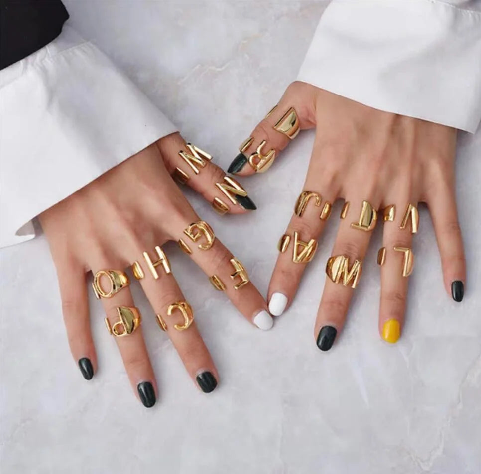 Fashion Accessories 2020 English Letters Plated Resizable Women Ring Gold Trendy Alloy INS Bomb Party Jewelry OUYA148 CN;GUA