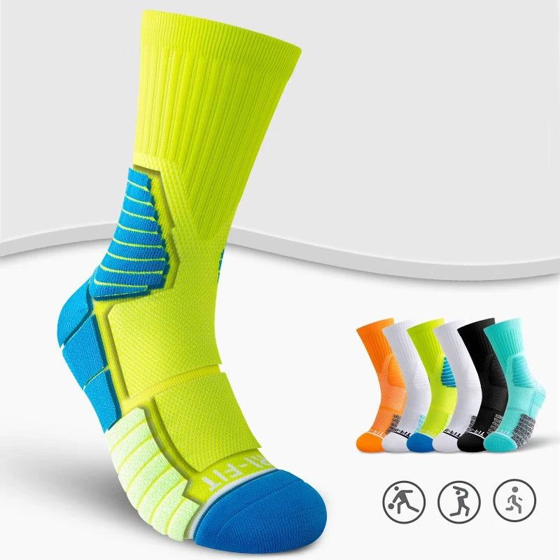 Trendy Neon Color Professional Terry Basketball Socks Men Mesh Breathable Sports Socks Athletic