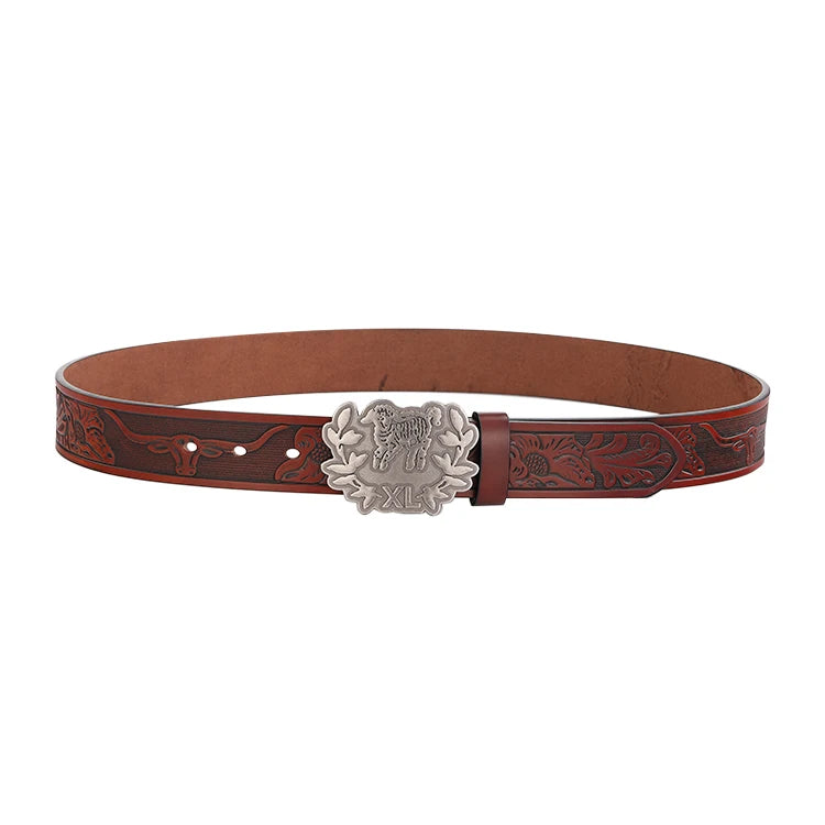 Custom Logo  Plate Buckle Genuine Leather Belt With Alloy Buckle  Adjustable Plate for Waist