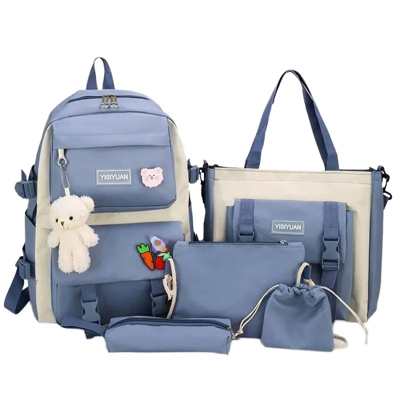 2024 New Customized Canvas Schoolbag - Large Capacity Five-Piece Set
