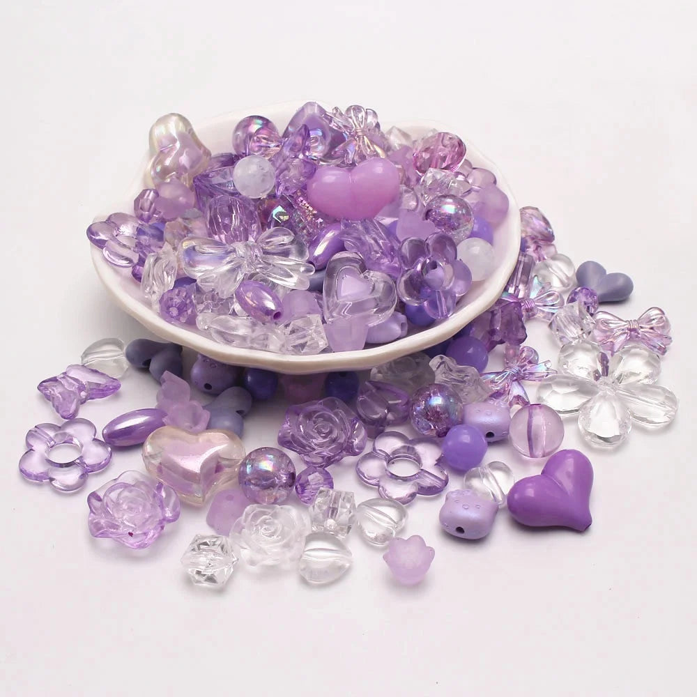 Wholesale Iris Purple Color Heart Flower Beads Acrylic Crystal Beads for Jewelry Making Necklace Accessories Materials 50g/bag