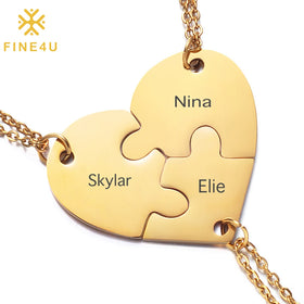 Custom Family Bff Gift Connecting Heart Pendant Puzzle Couple Necklace Valentine'S Day Jewelry Friendship Necklace
