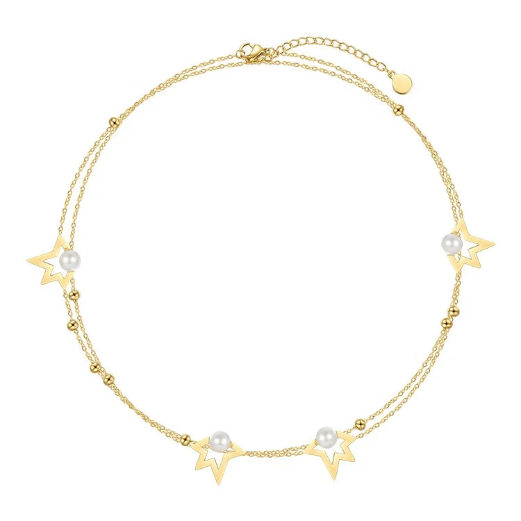 18K Gold Plated Stainless Steel Jewelry Irregular Five-pointed Star Charm Accessories Necklaces P213277