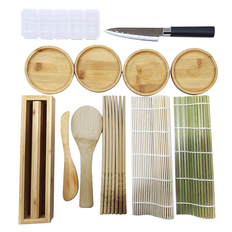 11 Pieces Non Stick Professional Sushi Making Kit Maker Set Eco-Friendly Kitchen Sushi Making Tool Kit Sushi With Plates
