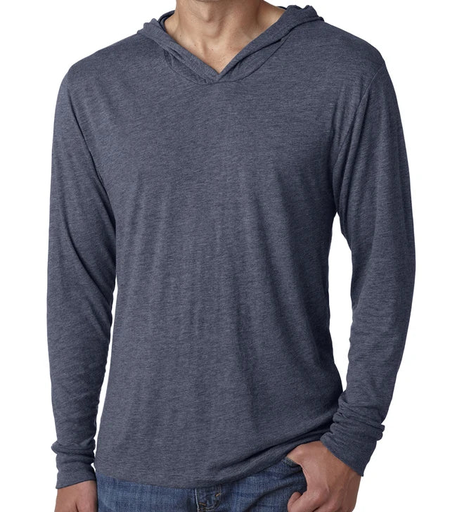 Wholesale Men's Tri Blend Solid Knitted Long Sleeve Pullover Hoodie 50% Polyester 25% Cotton 25% Rayon Silk Screen Printed