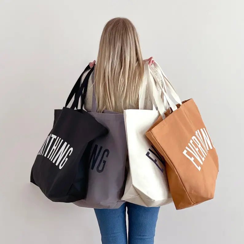 Recycled Custom Cotton Canvas Tote Bag for Women Personalized Letter Crossbody Shopping Bag with Custom Printed Logo