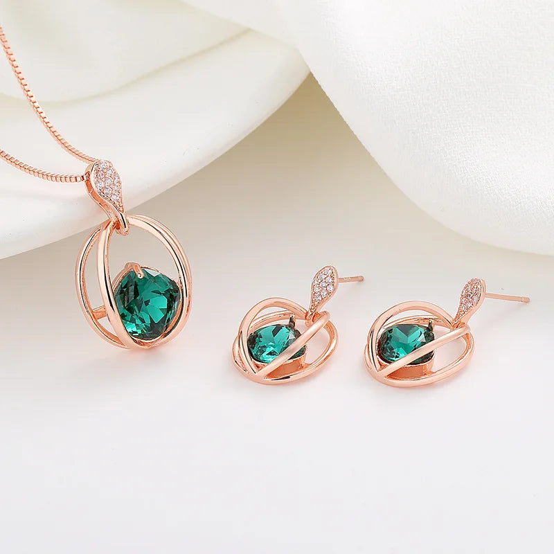 DAIHE Fashion Women's Crystal Diamond Earring Necklace Set Jewelry Accessory Set Wholesale