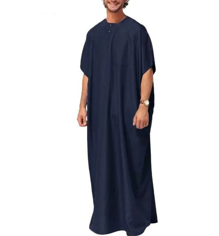 Muslim Moroccan Casual Polyester Breathable Anti-Wrinkle Fabric Arab Black Jubba Punjabi Kurta Pajama for for Men Jalabiya