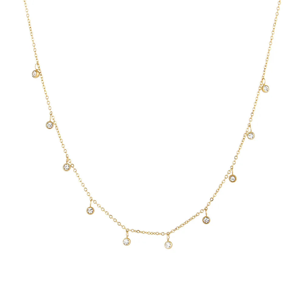 European American 18K Gold INS Electroplated Geometric Water Drop Pendant Necklace Trendy Link Chain Stainless Steel