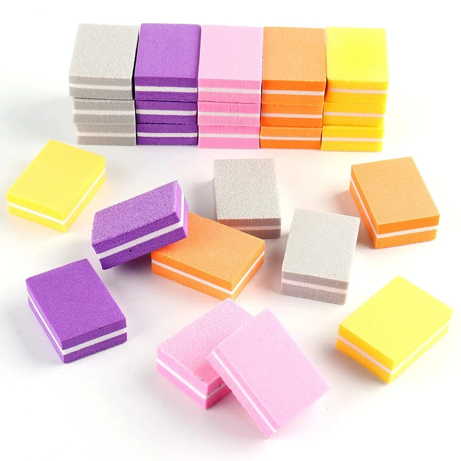 Double-sided Mini Nail File Blocks Colorful Sponge Nail Polish Sanding Buffer Strips Manicure Tools