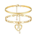 Women's Stainless Steel Gold Plated Layered Figaro Chain Initial Letter Heart Ankles Personalized Trendy Bracelets