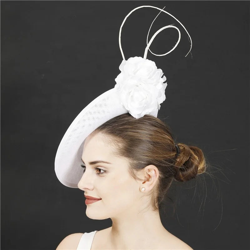 Women's Kentucky Derby Hat Sinamay Small White Church Hats Wedding Cocktail Tea Party Headband Headwear Fascinators Hats