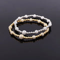 New Design Luxury CZ Pave Ball Charms PVD Plated Stainless Steel Beads Elastic Bracelet for Women