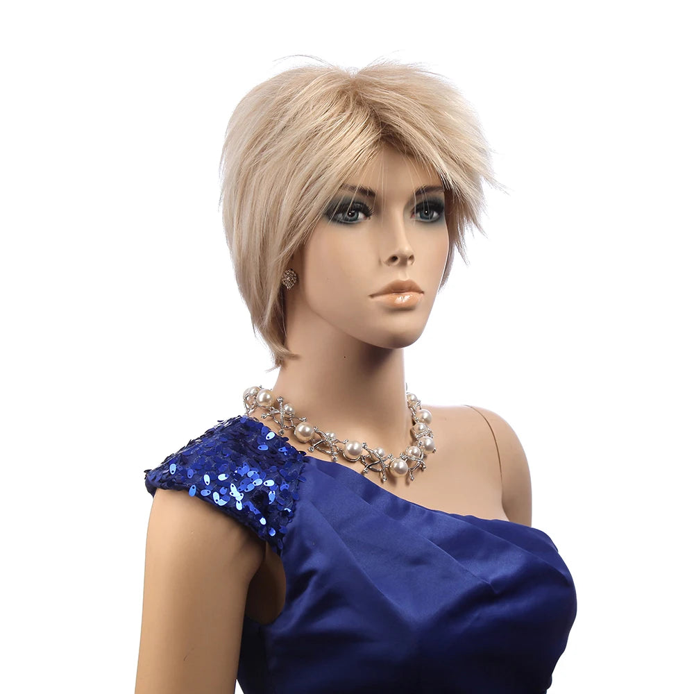Wholesale 3660 Cheap Price 100% Synthetic Short Hair Gold Beauty Wig Display Short Hair With Middle Parting Bangs