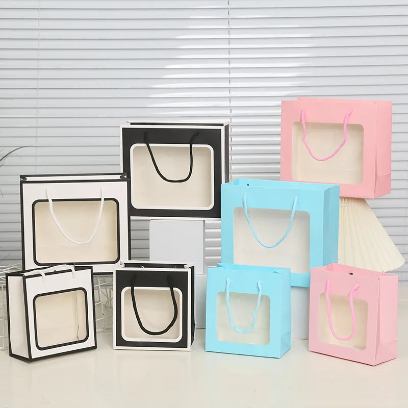 Stock Custom Printed Recyclable Coated/Kraft Bags PVC Window Custom Logo for Supermarket Promotions Weddings Birthdays Festivals