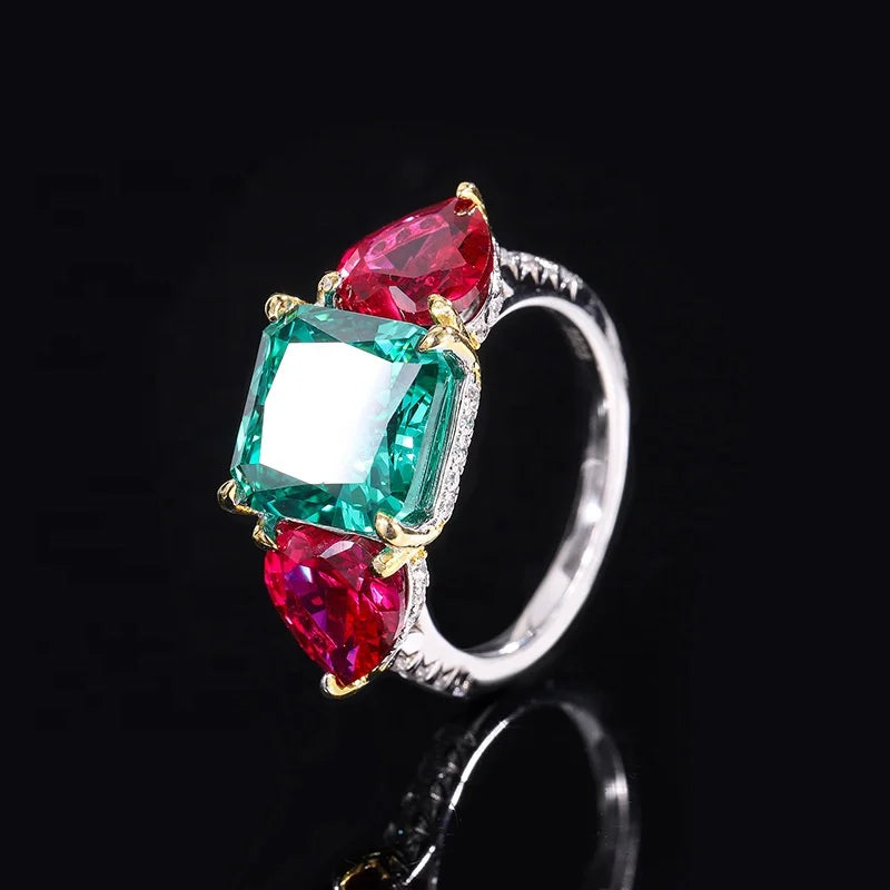 Fine Jewelry Wedding Engagement Emerald Ring S925 Sterling Silver Emerald Cut 8A Cubic Zirconia Ring Luxury Emerald Ruby Rings