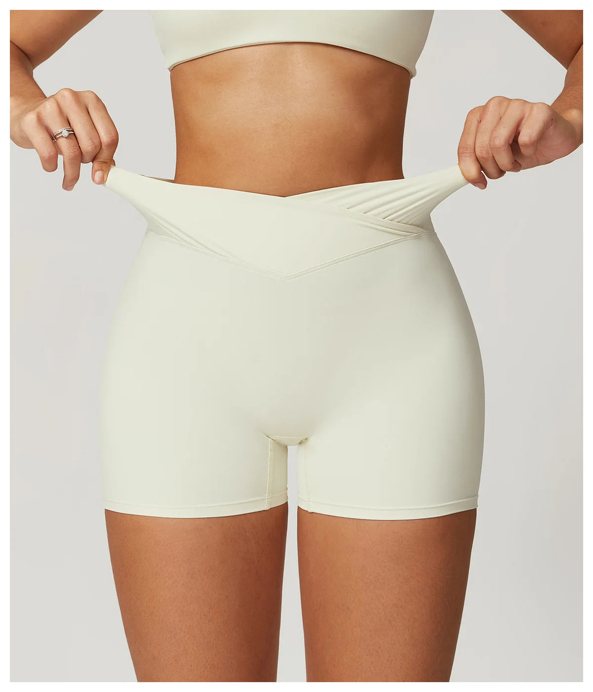 CNSHELL Custom Logo Nylon Recycling Fabric Scrunch Butt Tight Cross High Waist Yoga Fitness Workout Gym Sports Shorts