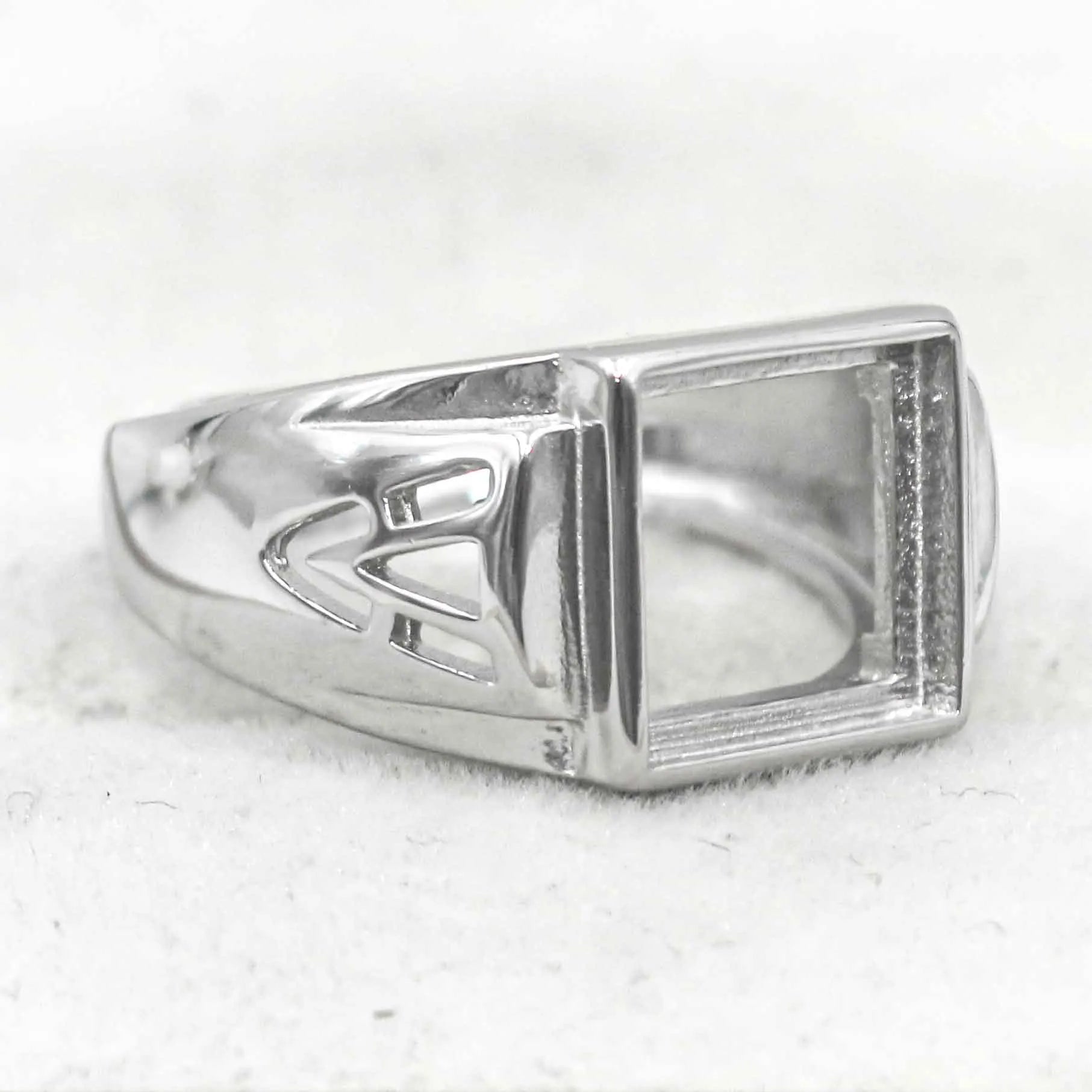 Sterling Silver 11*11mm Semi Mount Men's Ring Empty Support Blank Bar Bezel Setting S925 Base Without Center Stone for DIY Inlay