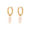 Waterproof 18K Gold Plated Jewelry Stainless Steel Baroque Freshwater Pearl Dangle Hoop Earring for Women