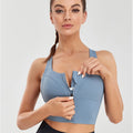Women's Plus Size Lightweight Breathable Reversible Zipper High Support Sports Underwear Shockproof Solid Running Push-up Yoga