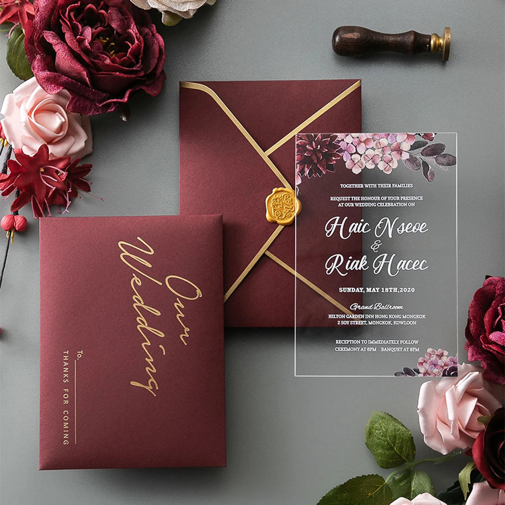 Luxury Laser Cut Clear Acrylic Invitations Wedding Greeting Card Party Banquet Business Supplier Custom Invitation Acrylic