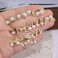 EC1856 Popular New 18k Gold Plated  Pearl CZ Micro Paved Crown Rabbit Bee Butterfly Bear Crescent Star Heart Stud Post Earrings