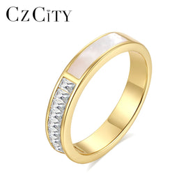 CZCITY Lady 925 Woman New Zirconia Jewelry Gold Finger Sterling Promise Girl Engagement Shell Ring Silver