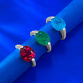 925 Sterling Silver 9*11mm Oval Single Zircon Tricolor Ring