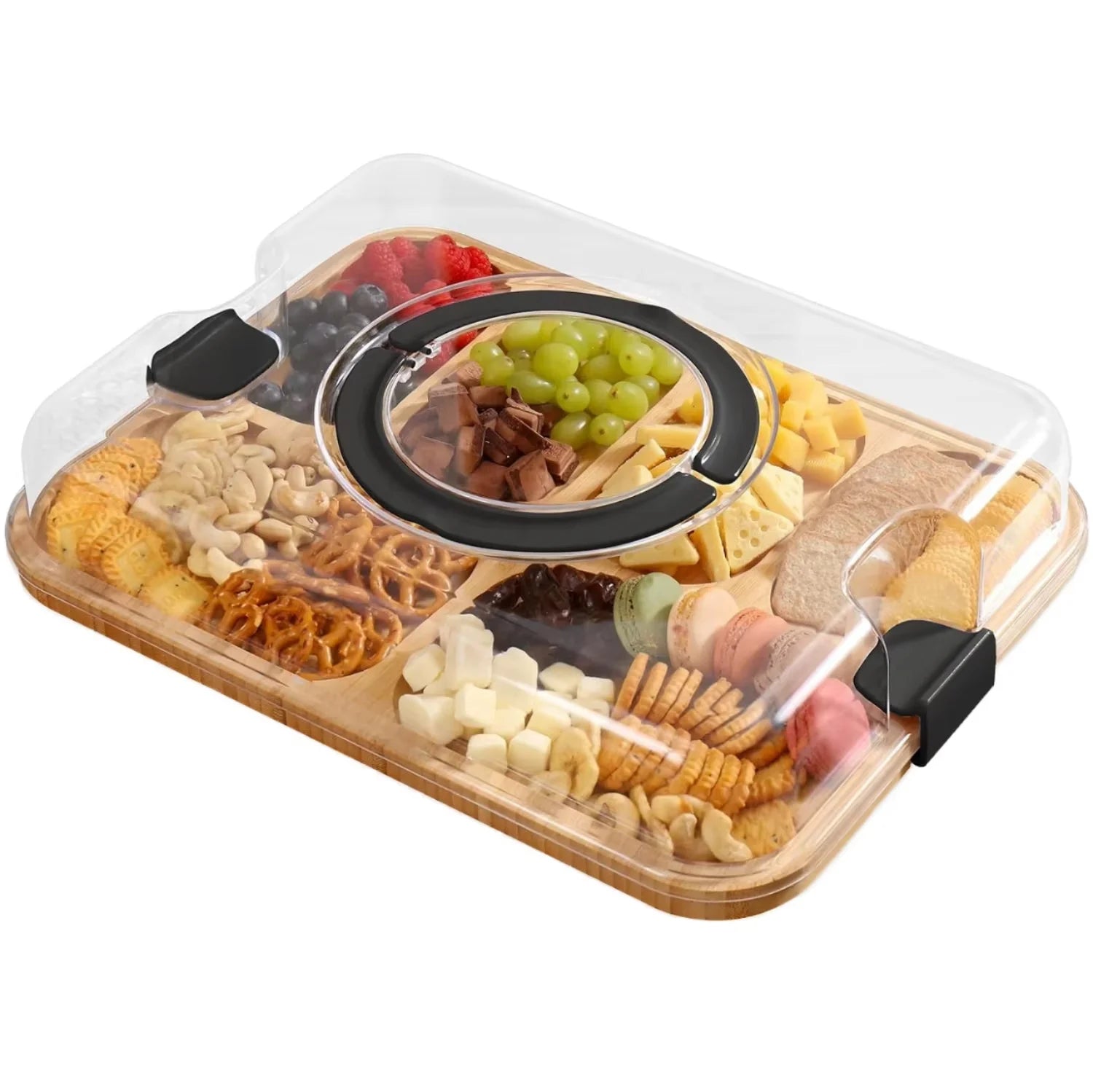 Eco-friendly Travel Portable Compartments Bamboo Cutting Board Kitchen Charcuterie Cheese Board with Lid