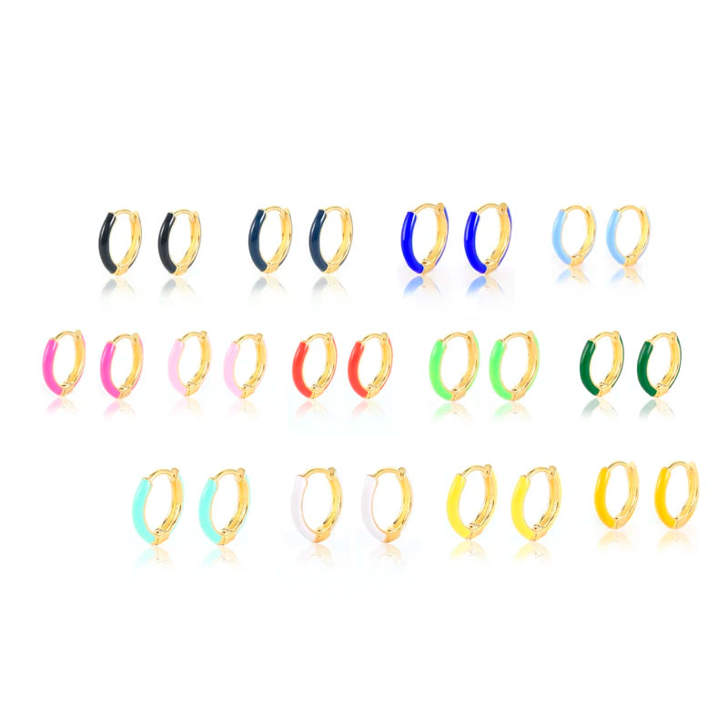 Fine Jewelry Earrings S925 Sterling Silver 18k Gold Plated Colorful Enamel Small Huggie Hoop Earrings