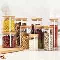 Beeman Bamboo Pantry Glass Ceramic Food Kitchen Storage Bottles Jars Set With Clip Lids