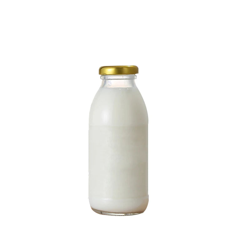 Wholesale Clear 300ml & 500ml Round Glass Milk Bottles Screw Cap Screen Printed Custom Logo for Beverages CREDIBLE/OEM Brand