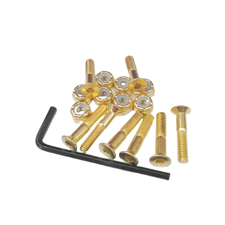 New Wholesale 1" Skateboard Long Board Hardware Screws with Bolts Nuts Gold Anodized Finish Steel Double Rocker 8-Piece Set 2022